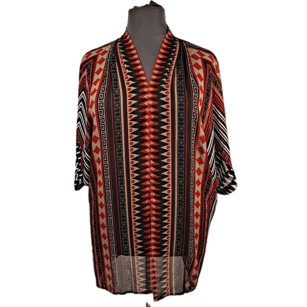 Chico's Women's Sheer Jacket Size L/XL Geometric Multi-color Artsy Cardigan